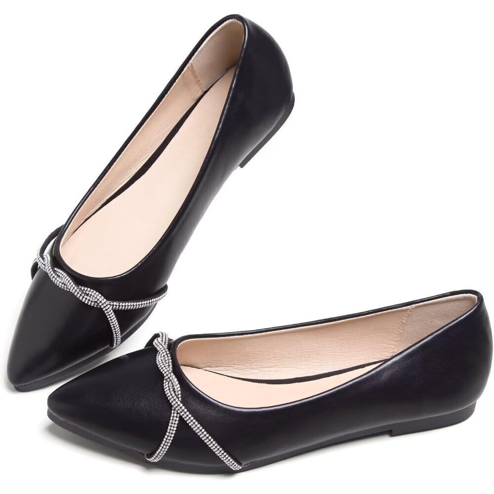Women's Casual Flats Fashion Chain Pointed Toe Ballet Flat Rhinestone - Picture 6 of 7